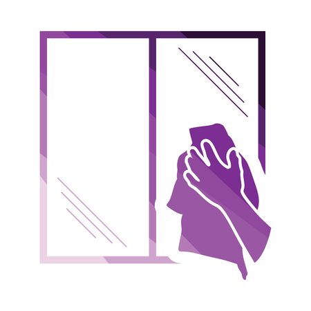 Hand wiping window icon. Flat color design. Vector illustration.のイラスト素材