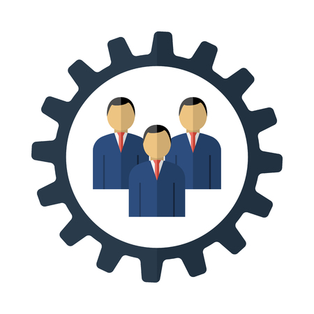 Teamwork Icon. Flat Color Design. Vector Illustration. Corporate Employee Inside of Gear.のイラスト素材