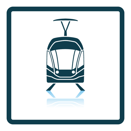 Tram icon front view. Square Shadow Reflection Design. Vector Illustration.のイラスト素材