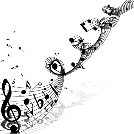 Musical Design From Music Staff Elements With Treble Clef And Notes With Copy Space. Shadow With Transparency;  Elegant Creative Design Isolated on White. Vector Illustration.のイラスト素材