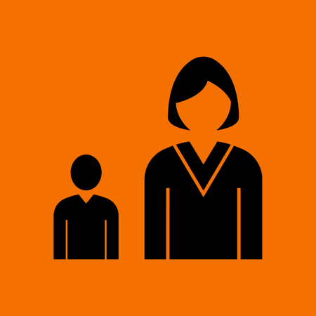 Lady Boss With Subordinate Icon. Black on Orange Background. Vector Illustration.のイラスト素材