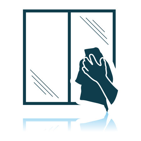 Hand Wiping Window Icon. Shadow Reflection Design. Vector Illustration.のイラスト素材