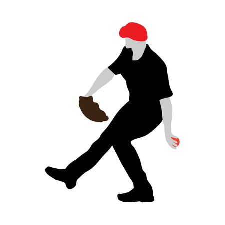 Highly detailed baseball athlete silhouette. Fully editable EPS 10 vector illustration.のイラスト素材