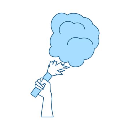 Football Fans Hand Holding Burned Flare With Smoke Icon. Thin Line With Blue Fill Design. Vector Illustration.のイラスト素材