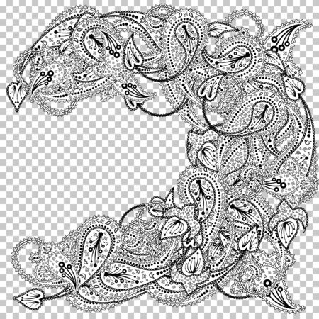Paisley Pattern With Copy-Space Frame. Transparency Grid Design. Vector Illustration.のイラスト素材