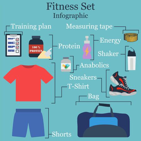 Fitness Set  Infographics. Full Color Design. Vector Illustration.のイラスト素材