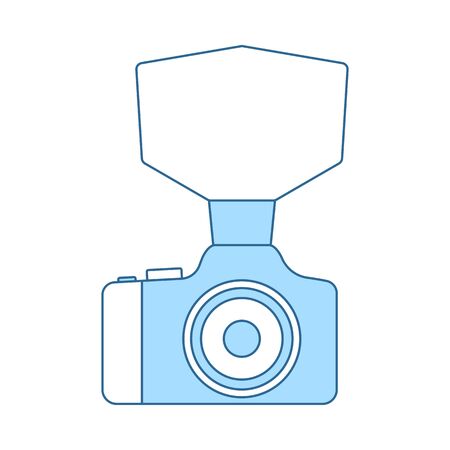 Camera With Fashion Flash Icon. Thin Line With Blue Fill Design. Vector Illustration.のイラスト素材