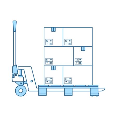 Hand Hydraulic Pallet Truc With Boxes Icon. Thin Line With Blue Fill Design. Vector Illustration.のイラスト素材