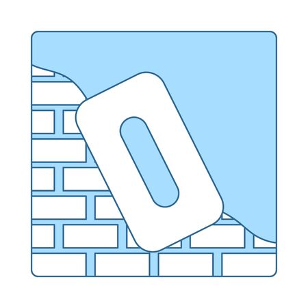Icon Of Plastered Brick Wall. Thin Line With Blue Fill Design. Vector Illustration.のイラスト素材