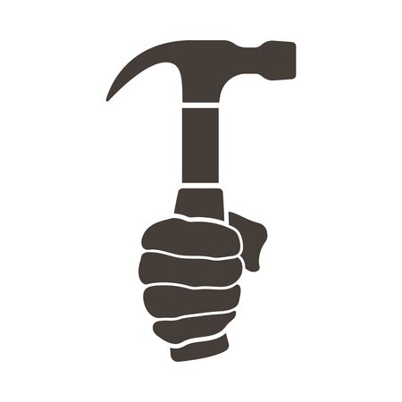 Labour day emblem with hammer in hand. Vector illustration.のイラスト素材