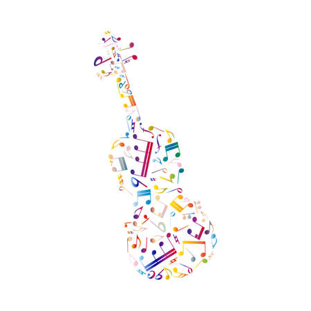 Musical background with violin from colorful notes. Vector illustration.