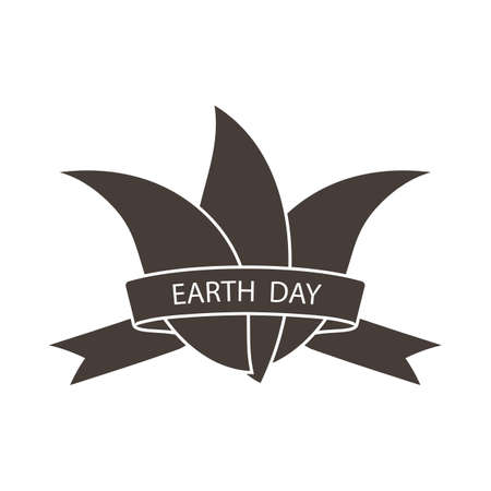 Earth day emblem with leaves tied by ribbon. Vector illustration.のイラスト素材