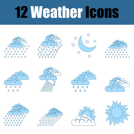 Weather Icon Set. Thin Line With Blue Fill Design. Vector Illustration.のイラスト素材