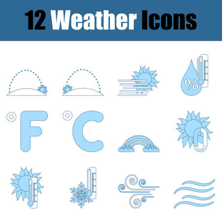 Weather Icon Set. Thin Line With Blue Fill Design. Vector Illustration.のイラスト素材