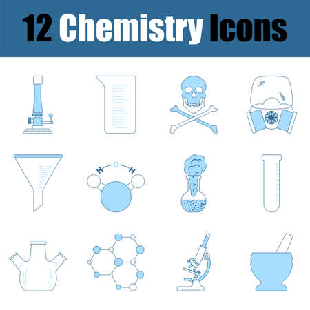 Chemistry Icon Set. Thin Line With Blue Fill Design. Vector Illustration.のイラスト素材
