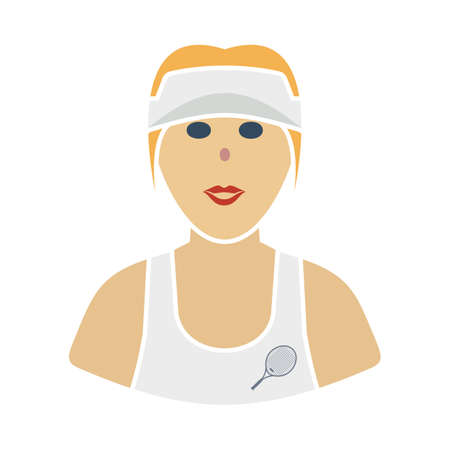Tennis Woman Athlete Head Icon. Flat Color Design. Vector Illustration.のイラスト素材