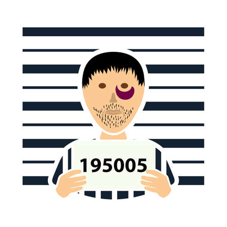 Prisoner In Front Of Wall With Scale Icon. Flat Color Design. Vector Illustration.のイラスト素材