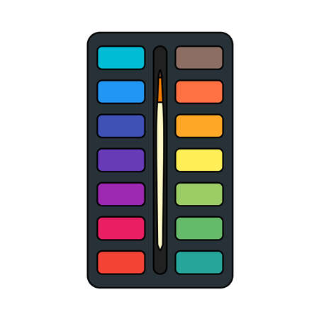 Watercolor Paint-box Icon. Editable Outline With Color Fill Design. Vector Illustration.のイラスト素材