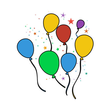 Party Balloons And Stars Icon. Editable Outline With Color Fill Design. Vector Illustration.のイラスト素材