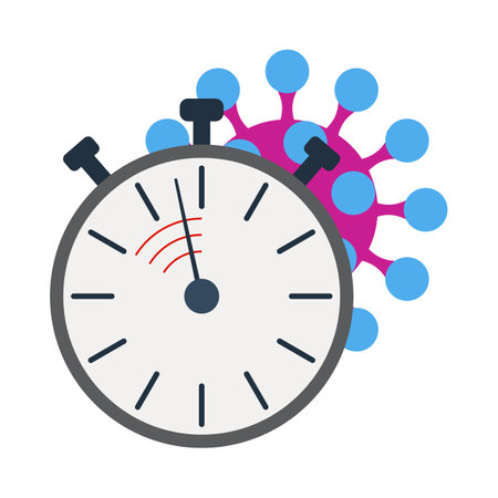 Coronavirus Molecule Under Stopwatch Icon. Flat Color Design. Vector Illustration.のイラスト素材