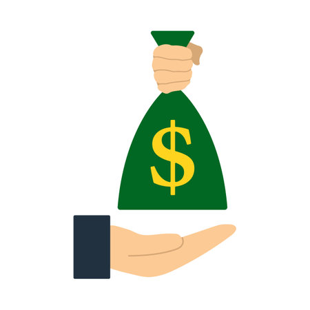 Hand Holding The Money Bag Icon. Flat Color Design. Vector Illustration.のイラスト素材