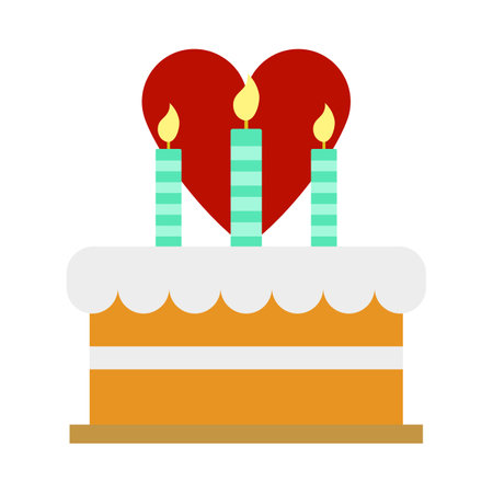 Cacke With Candles And Heart Icon. Flat Color Design. Vector Illustration.のイラスト素材