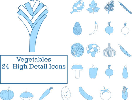 Vegetables Icon Set. Thin Line With Blue Fill Design. Vector Illustration.のイラスト素材