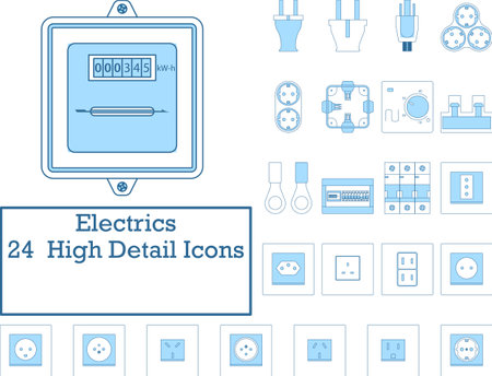 Electrics Icon Set. Thin Line With Blue Fill Design. Vector Illustration.のイラスト素材