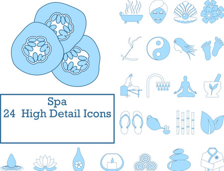 Spa Icon Set. Thin Line With Blue Fill Design. Vector Illustration.のイラスト素材
