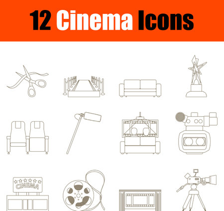 Cinema Icon Set. Thin Editable Stroke Line Without Filling Design. Vector Illustration.のイラスト素材