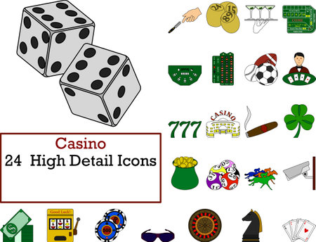 Casino Icon Set. Flat Color Outline Design With Editable Stroke. Vector Illustration.のイラスト素材