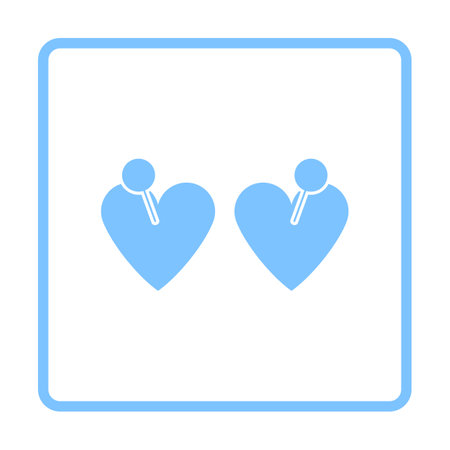Two Valentines Heart With Pin Icon. Blue Frame Design. Vector Illustration.のイラスト素材