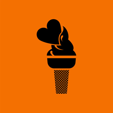Valentine Icecream With Heart Icon. Black on Orange Background. Vector Illustration.のイラスト素材