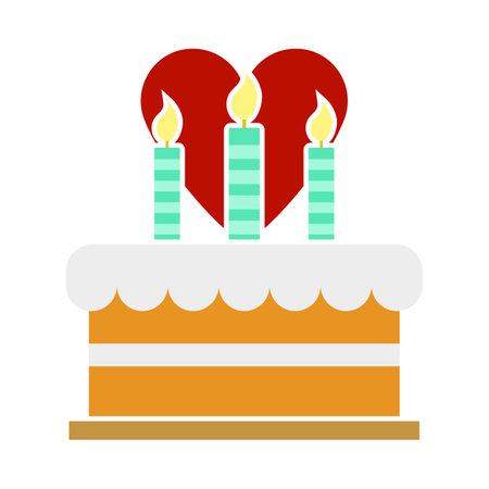 Cacke With Candles And Heart Icon. Flat Color Design. Vector Illustration.のイラスト素材