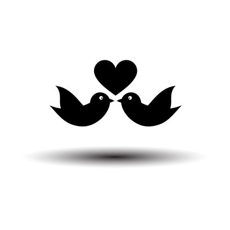 Dove With Heart Icon. Black on White Background With Shadow. Vector Illustration.のイラスト素材