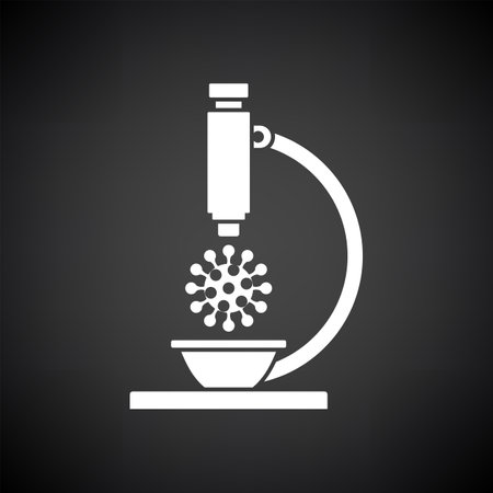 Research By Microscope Icon. White on Black Background. Vector Illustration.のイラスト素材