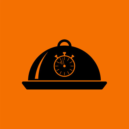 Cloche With Stopwatch Icon. Black on Orange Background. Vector Illustration.のイラスト素材