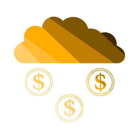 Coins Falling From Cloud Icon. Flat Color Ladder Design. Vector Illustration.のイラスト素材