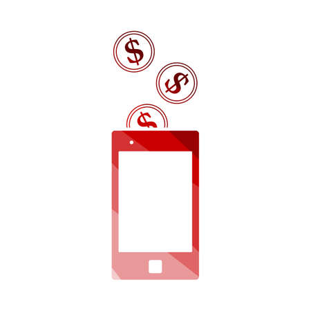 Golden Coins Fall In Smartphone Icon. Flat Color Ladder Design. Vector Illustration.のイラスト素材