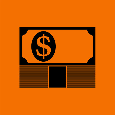 Banknote On Top Of Money Stack Icon. Black on Orange Background. Vector Illustration.のイラスト素材