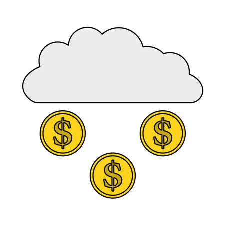 Coins Falling From Cloud Icon. Editable Outline With Color Fill Design. Vector Illustration.のイラスト素材