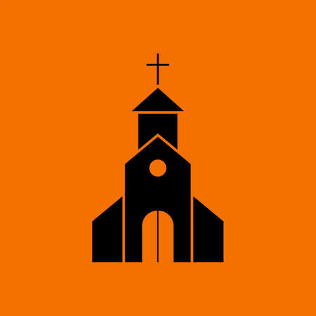 Church Icon. Black on Orange Background. Vector Illustration.のイラスト素材
