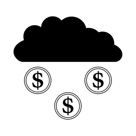 Coins Falling From Cloud Icon. Black Stencil Design. Vector Illustration.のイラスト素材