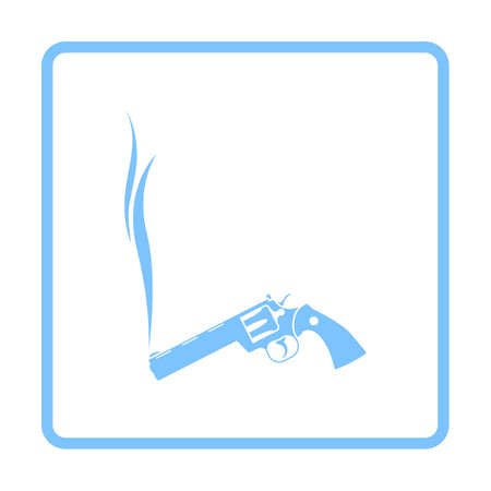 Smoking Revolver Icon. Blue Frame Design Vector Illustration.のイラスト素材
