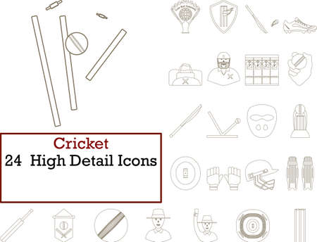 Cricket Icon Set. Thin Editable Stroke Line Without Filling Design. Vector Illustration.のイラスト素材