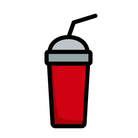 Disposable Soda Cup And Flexible Stick Icon. Editable Outline With Color Fill Design. Vector Illustration.のイラスト素材