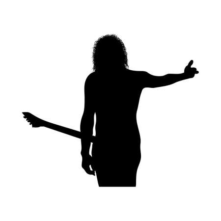 Rock Guitarist Silhouette. Black Color Design Fine And Clean Path. Very Smooth And High Detailed Rock Gutarist Silhouette. Vector Illustration.のイラスト素材