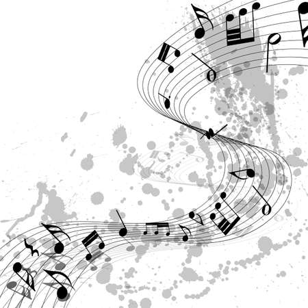 Musical Design From Music Staff Elements With Notes On Trasparent Grunge Background With Copy Space. Shadow With Transparency; Elegant Creative Design Isolated on White. Vector Illustration.のイラスト素材