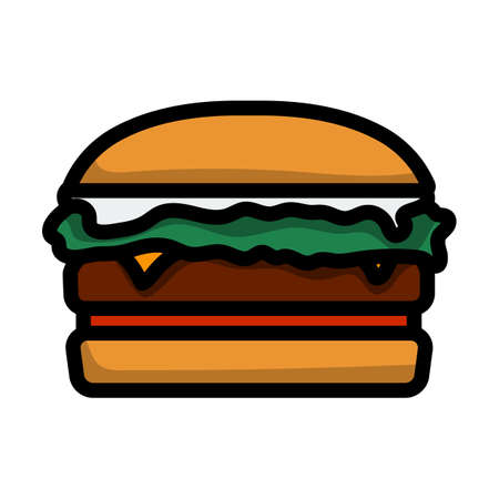 Icon Of Hamburger. Editable Thick Outline With Color Fill Design. Vector Illustration.のイラスト素材