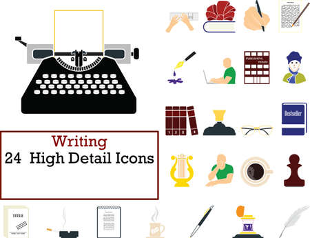 Writing Icon Set. Flat Design. Fully editable vector illustration. Text expanded.のイラスト素材